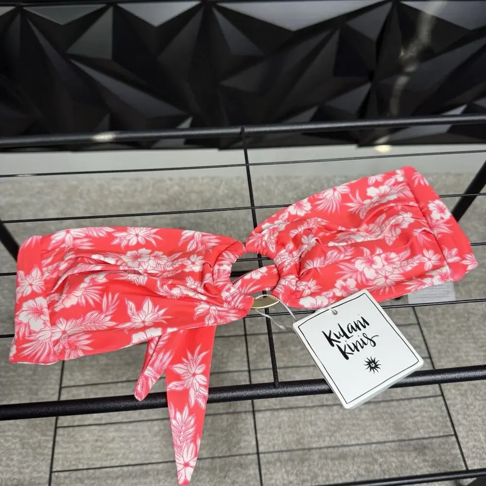Kulani Kinis Strapless Bandeau O-Ring Bikini Top Only S Island Punch